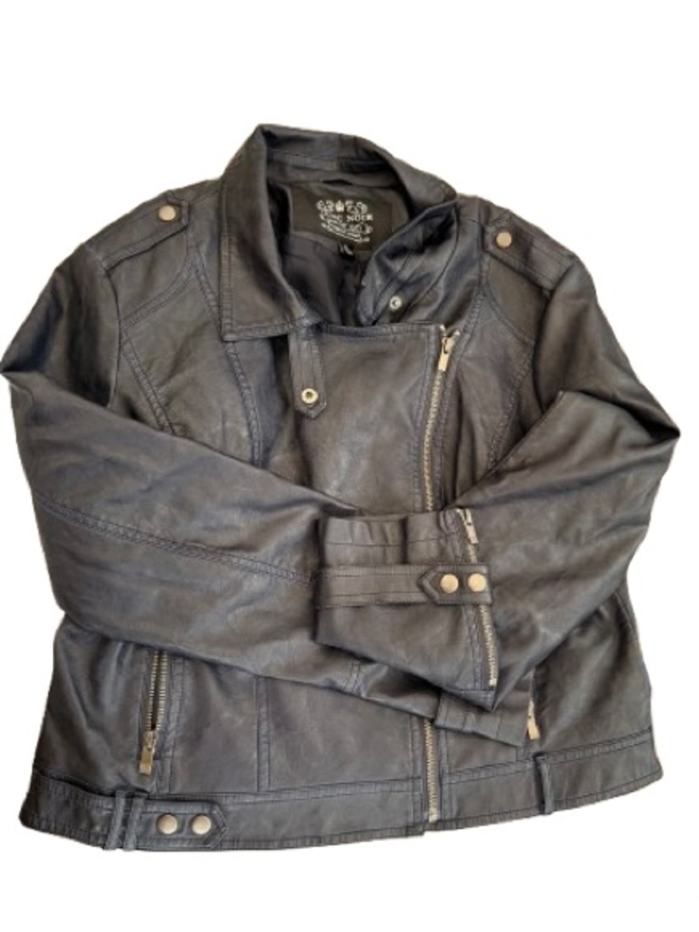 blanc noir navy Faux Leather Moto Jacket